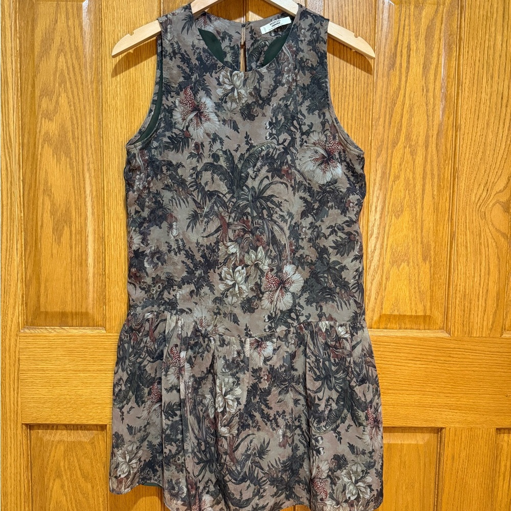Mango Floral Print Drop Waist Sleeveless Mini Dress Sz 2